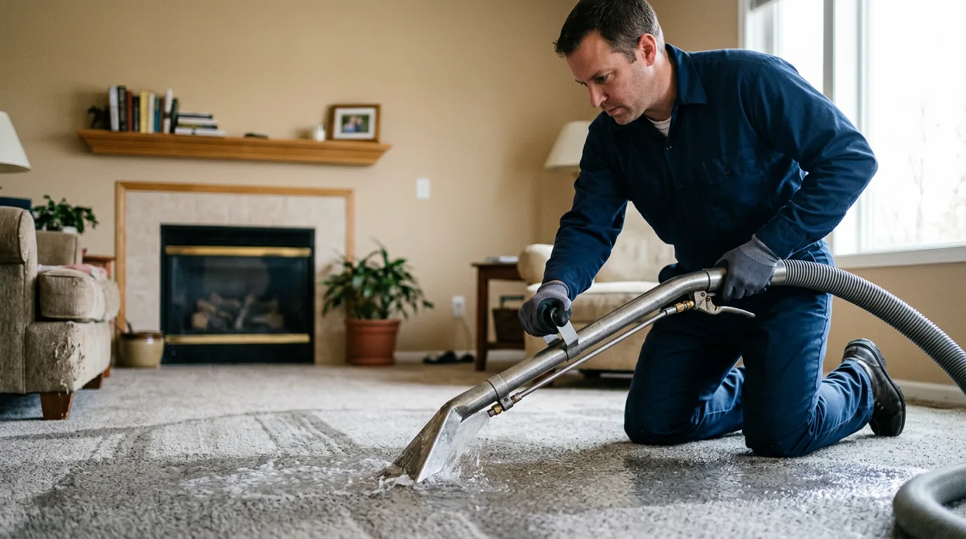 Water damage restoration technician working near Bethel, VT